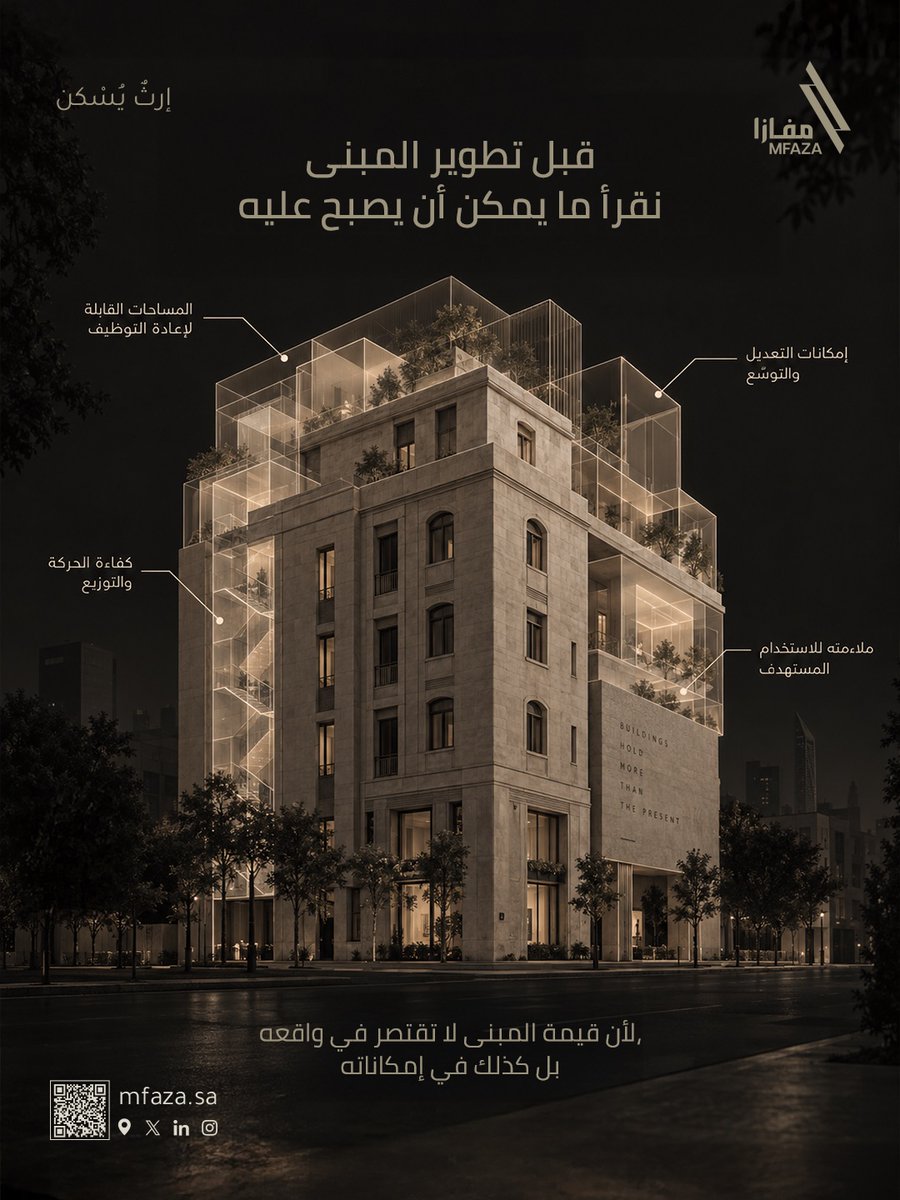 Mfazasa's tweet photo. في #مفازا

نبدأ بتقييم إمكانات المبنى قبل تطو��ره
من خلال دراسة كفاءة المساحات
 وتحليل التوزيع واستكشاف فرص التعديل وإعادة التوظيف.

نحول ما هو قائم إلى قيمة أكبر واستخدام أكثر كفاءة وحلول تطويرية تحقق أفضل استفادة من كل مساحة.

📞 920017987

#نبني_بإتقان #مقاولات #التطوير_العقاري #إدارة_المشاريع #تطوير_المباني