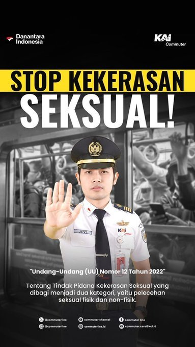 CommuterLine's tweet photo. #RekanCommuters Mari saling peduli kepada sesama pengguna saat berada di transportasi publik. Kekerasan Seksual dapat kita cegah bersama dengan selalu waspada terhadap apa yang terjadi di sekitar kita, dan tidak ragu untuk melakukan intervensi saat melihat tanda-tandanya. Segera laporkan kepada petugas di stasiun maupun kereta apabila melihat tindakan-tindakan yang mencurigakan.      

#KAICommuter 
#CommuterLine 
#MelayaniSepenuhHati