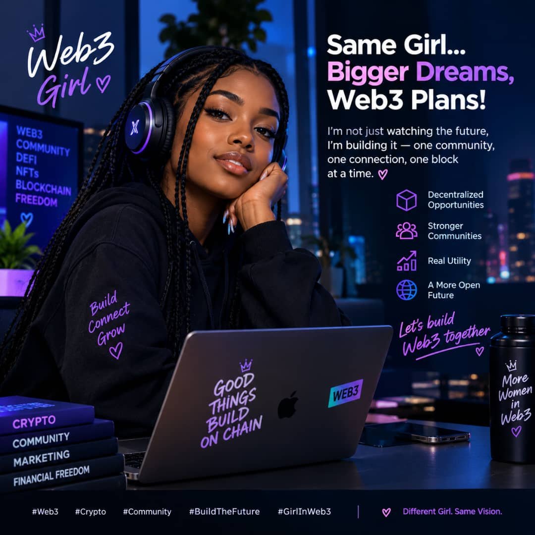 MaryWeb9vek's tweet photo. Same girl. Bigger dreams. Web3 plans. 
I’m not just watching the future  I’m building it. 
Learning. Building. Connecting. Growing.
One block, one community, one opportunity at a time. 
Proud to be a girl in Web3. https://t.co/hY1dPGI9mY