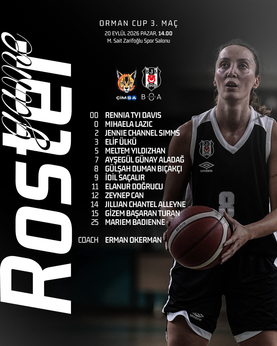 BJK_KadinBasket's tweet photo. ÇBK Mersin maçı kadromuz. 📋

#BeşiktaşBOA 🦅 https://t.co/ZNzxfXVAgS
