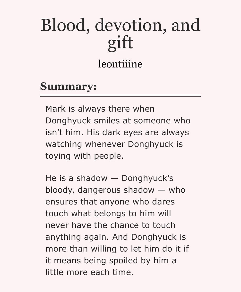leontiiinee's tweet photo. ♡ one-shot
♡ ≈ 14,800 words
♡ markhyuck
♡ explicit 
♡ top mk &amp; bottom dh
♡ killer mk, brat dh, obsession, car sex

━━━━

♡ link : https://t.co/x7HI7TLWKJ https://t.co/DhG9LkuZ0D