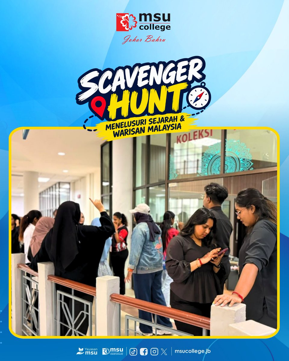 msuc_jb's tweet photo. Clues, challenges and teamwork! Our participants put their thinking skills to the test, followed instructions and completed exciting tasks together. A thrilling Scavenger Hunt filled with fun, discovery and collaboration!

❤🌺
#MSUrians #MSUcollege 
#MSUCollegeJohorBahru https://t.co/ifXlDzW4kN