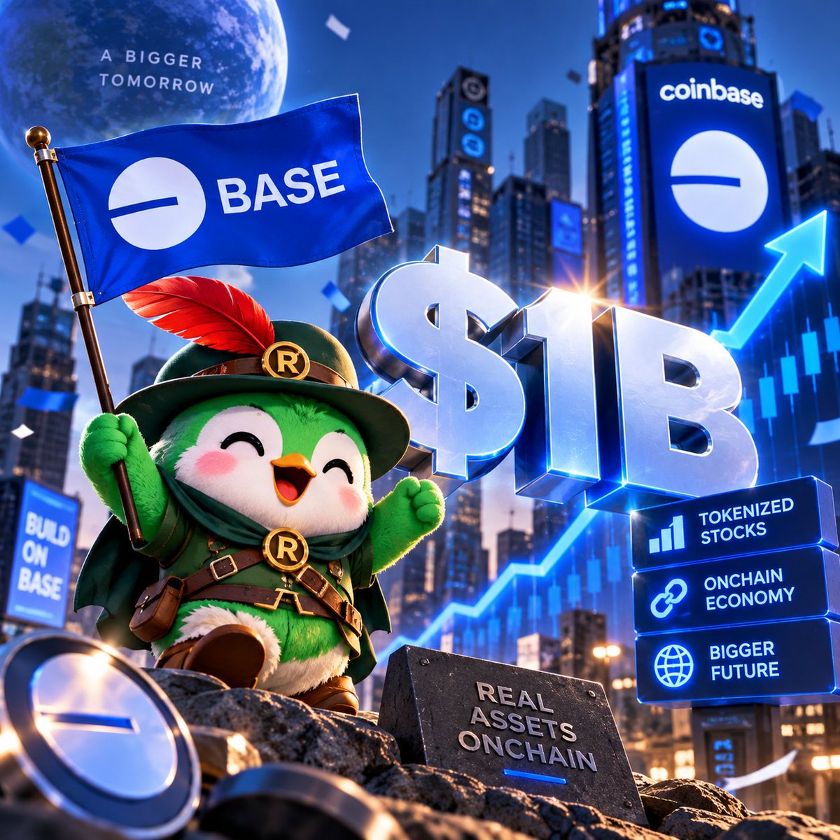 Revolyn_'s tweet photo. @jessepollak $1B in tokenized stock volume on Base. The onchain economy keeps getting bigger. 🚀

Now imagine what happens when more real-world assets move onchain. 🔵 https://t.co/UGviBnS8C0
