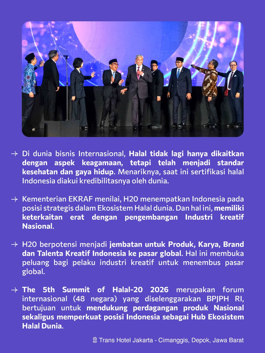 ekraf_ri's tweet photo. Melalui H20 2026, Ekraf Perkuat Peran dalam Ekosistem Halal Global
#EkonomiKreatif #Ekraf #BPJPH #HalalIndonesia #The5thSummitofHalal20 https://t.co/bEVqd0n6Bv