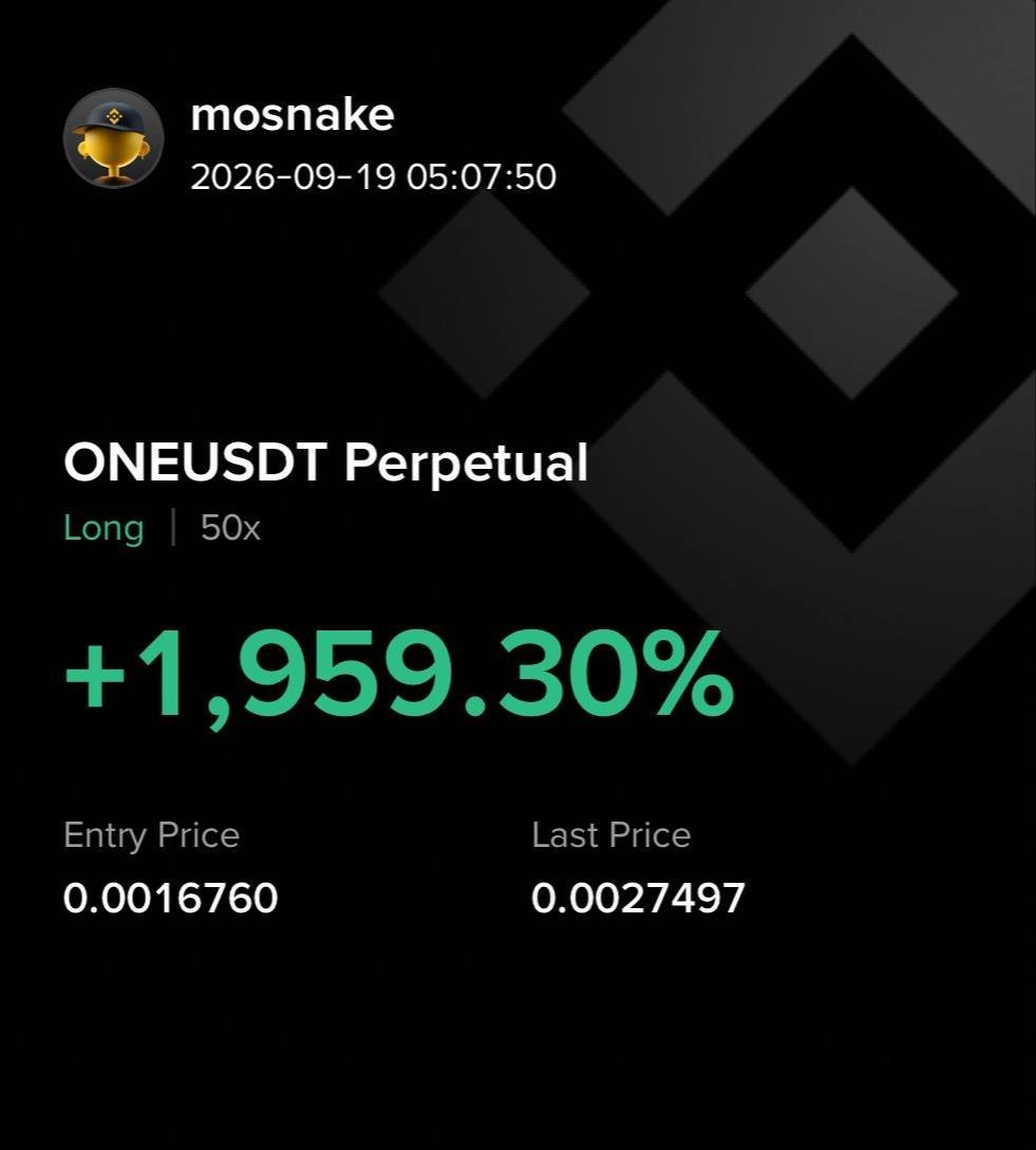 ElismanuelI's tweet photo. 🔥 ANOTHER WIN FOR #OVER99WINS 🔥
🎯 #ONE/USDT /USDT — TP3 HIT ✅
💰 Profit: +1959.30% 🚀
📈 Precision. Timing. Results.
🏆 Another successful signal completed!
Free Signals: https://t.co/yyJw4EiCPv
#Gümüş #Platin #Nasdaq #Petrol #Dxy #Dax #Silver #altin #ons #bist100 #cment #xauusd #altın #gramaltın #btc #btcusdt