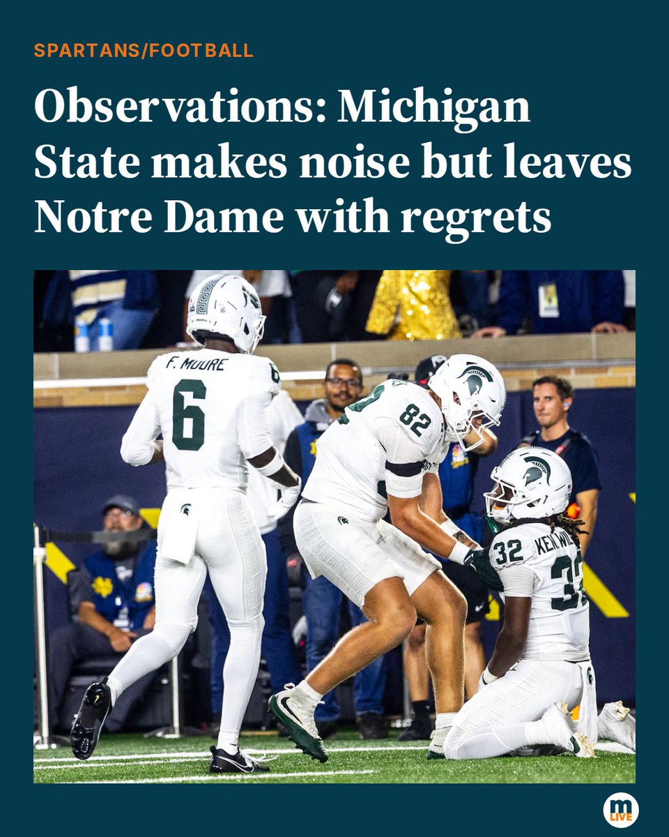 MLiveSports's tweet photo. The Spartans trailed by 7 at halftime before losing on the road to the No. 3 Fighting Irish. https://t.co/GNeER81pRe https://t.co/RAnNeeaWWU