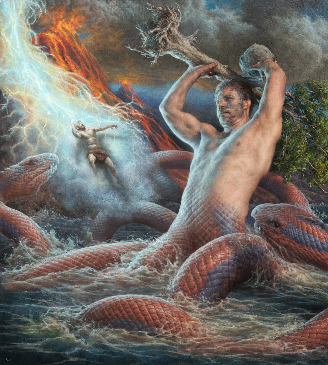 Minotaur_Man's tweet photo. Details of these four pieces.
‘Zeus vs Typhon’, digital
‘Orion’, Oil on Canvas
‘Gigantomachy’, Oil on Canvas
‘Typhon vs Zeus’, Oil on Canvas https://t.co/s5r5ytLcpE