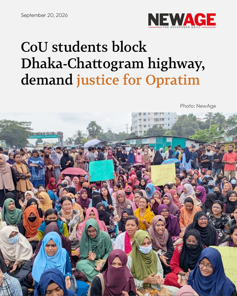 NewAgeBDcom's tweet photo. Students of Comilla University blocked the Dhaka-Chattogram highway demanding justice for the murder of 13-year-old Opratim whose body was discovered in Cumilla about 20 hours after he went missing.
#ComillaUniversity #opratim #HighwayBlock #newagebd
https://t.co/CvwD9dBSII https://t.co/iWaumkWXbt