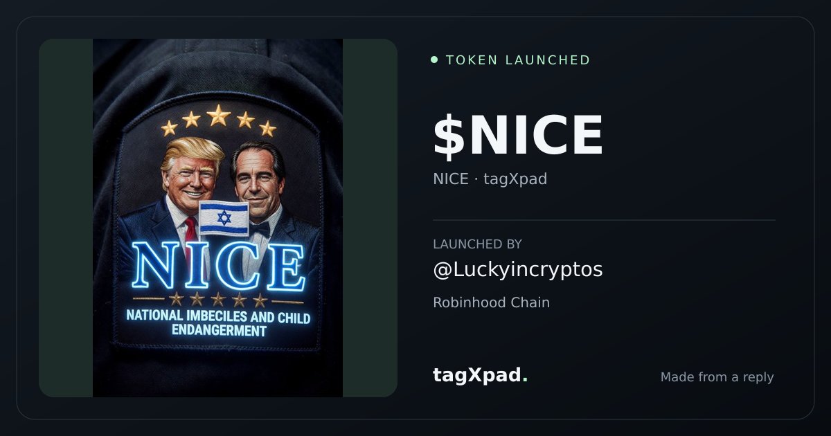 tagXpad's tweet photo. @Luckyincryptos @realDonaldTrump $NICE is live.

Trade on Pons: https://t.co/dlwiOhvB5U

Creator fees: 50% to @Luckyincryptos · 50% to TAGXPAD buybacks. https://t.co/56tUpbehS3