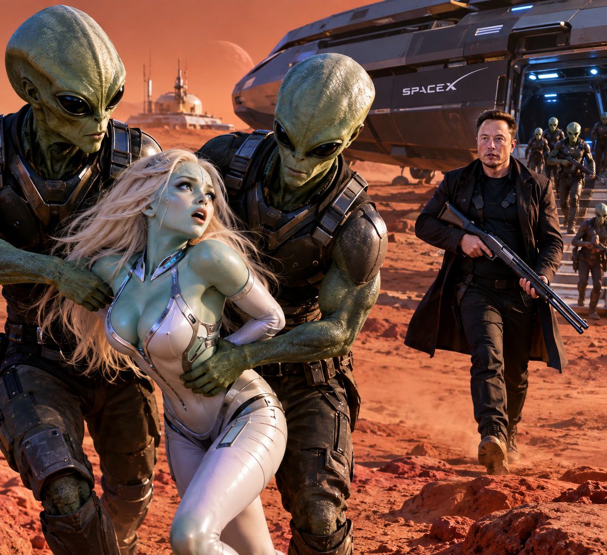 MuhammadUs2516's tweet photo. @elonmusk @bot When an alien girl was kidnapped on Mars, Elon’s cinematic entrance changed the whole scene. https://t.co/hFq7qxj8q1