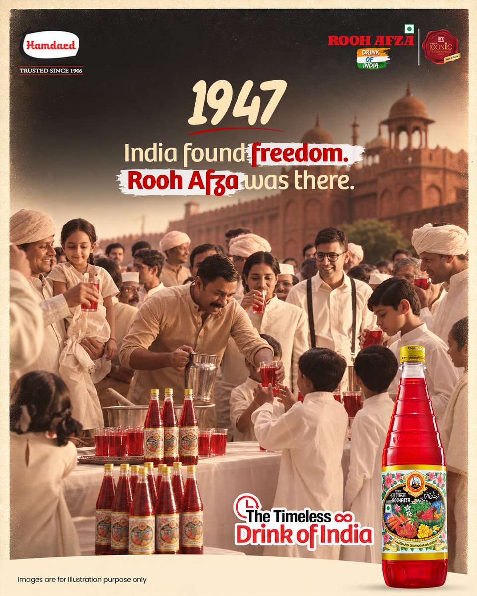 HamdardFoods's tweet photo. From 1947 to today, Rooh Afza has been part of India’s timeless celebrations.
#HamdardRoohAfza #TimelessDrinkOfIndia #Hamdard #TimelessTaste #TasteOfIndia https://t.co/uQvxn57Xqu