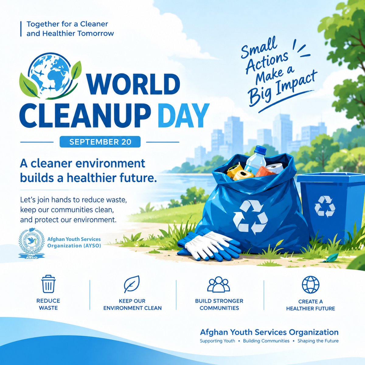 ayso2006's tweet photo. World Cleanup Day | September 20

Afghan Youth Services Organization
Supporting Youth. Building Communities. Shaping the Future.
#WorldCleanupDay #CleanupDay #CleanEnvironment #EnvironmentalProtection #SaveOurPlanet #CleanCommunity #YouthForChange #AfghanYouth #Sustainability https://t.co/blFR7sPYei