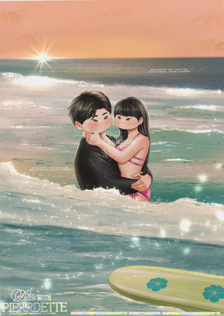 claudierres's tweet photo. “Hindi pa nakakatayo si Claudette ay kinain na siya ng alon kaya nagpahulog si Pierre sa kanyang surfboard at agad nilangoy ang distansya nila ni Claudette.”

“Iritadong iritado si Pierre habang pinulupot ang kanyang kamay sa baywang ni Claudette.”

#Our5thTripWithPierreDette
#TBWYTurnsFive
#A5trollThroughPierredette