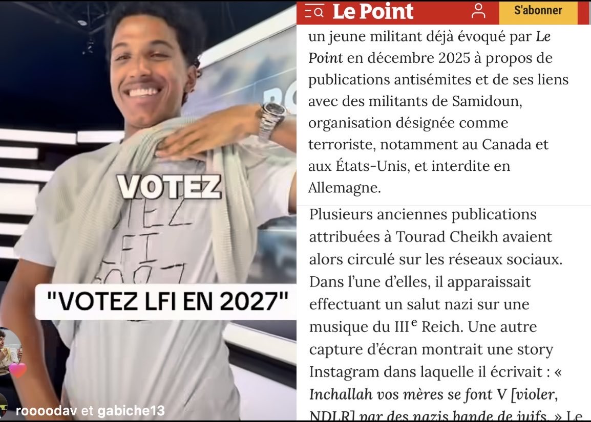 DestinationTele's tweet photo. "Votez bien ! Votez LFI en 2027 !"
Le profil dingue du militant LFI qui s’est introduit chez CNews

Étrangement AUCUN article sur France Inter, France Info, Quotidien, Libé, Le Monde, Le Parisien, L’Obs, Mediapart, Les Jours, Blast, StreetPress… sur cette "brebis galeuse" LFI🤷🏻‍♂️ https://t.co/vEr529Ka48