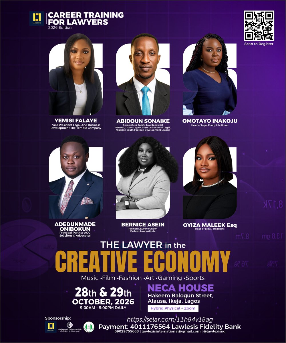adedunmade's tweet photo. The Creative Economy needs lawyers who understand not only the law, but also the business behind it.

This is why I am excited to be part of the faculty for #CTL2026: The Lawyer in the Creative Economy.

A thread 🧵 https://t.co/QlyFSPTo5x