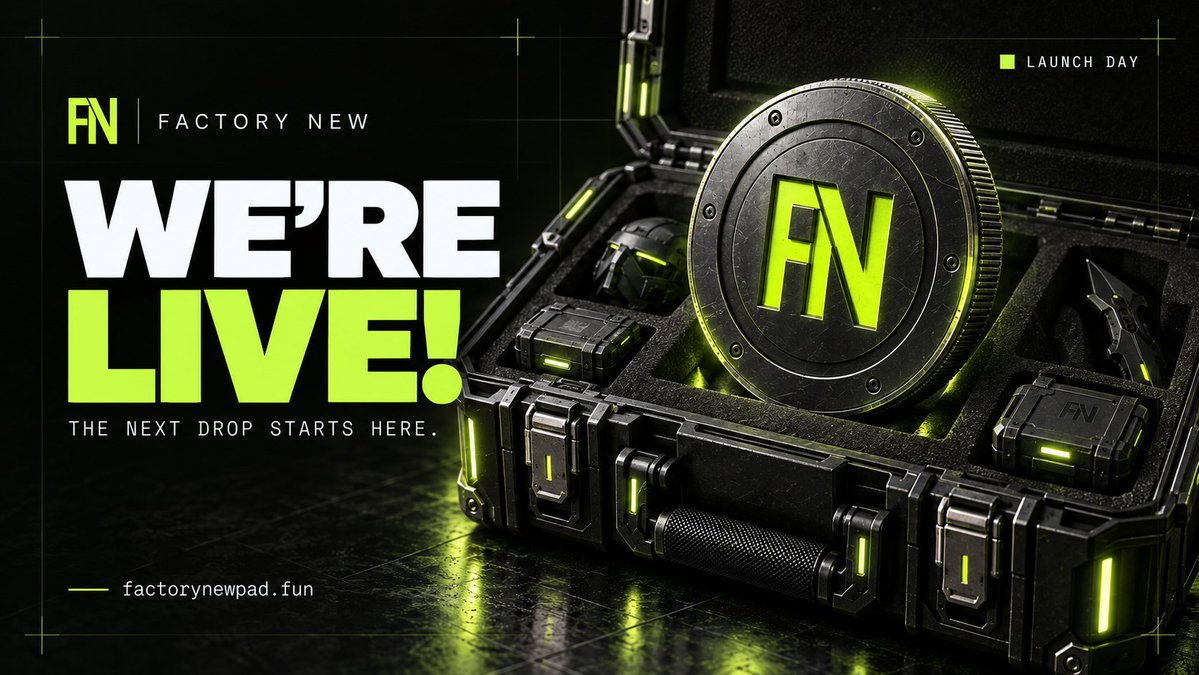 Factorynewpad's tweet photo. We're live.

0x181f9463b85c8d40ce9ed4eb64b42fdde7824ff5

Factory New is a launchpad on Robinhood Chain where memecoins trade against CS2 and Dota 2 skin coins instead of ETH.

184 items, about $1,870 in the reserve on day one. Every item is listed on the site and the inventory is public.

https://t.co/Xc87NdoXQA