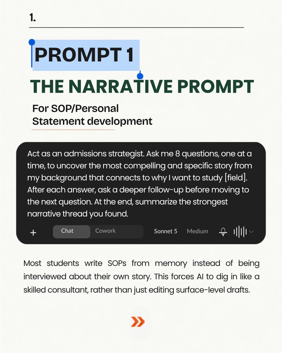 consultwithibs's tweet photo. Many students utilize AI to write them complete application essays. 

The smart ones use artificial intelligence to think deeper and introspect. 

Steal these 4 Claude prompts if you’re currently working on an application.

#claude #gradschool #universitytips https://t.co/qOXu1IRV5I