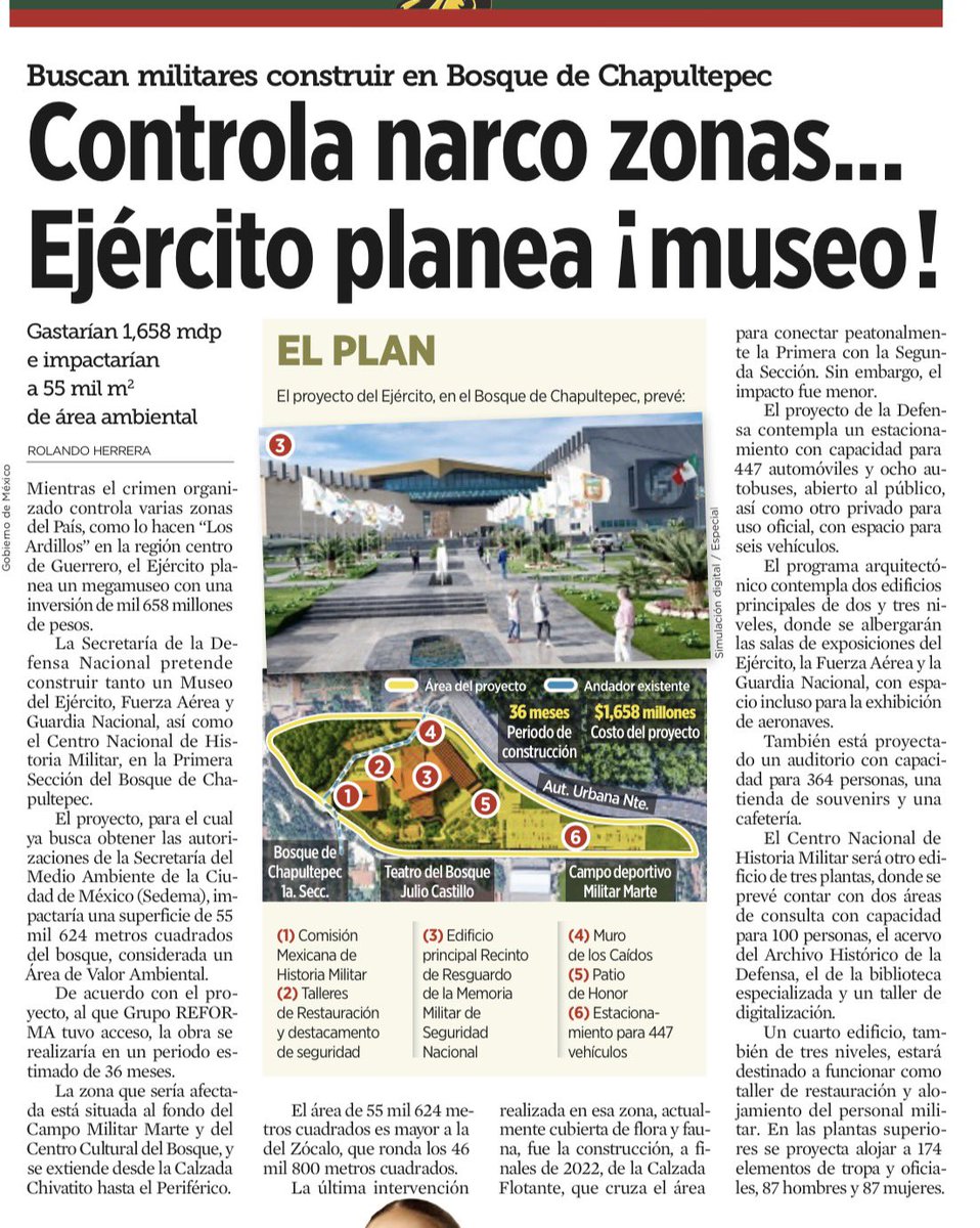 DeniseDresserG's tweet photo. Durante años formé parte del Consejo Ciudadano del Bosque de Chapultepec y sé lo que ha costado defenderlo de quienes siempre han querido apropiarse de un parte para “desarrollarlo”. Chapultepec es el pulmón de la ciudad, no una reserva territorial del poder 

Ahora el Ejército pretende apropiarse de un pedazo. ¿De verdad necesitamos sacrificar esa superficie del bosque y gastar esa cantidad para otro megaproyecto militar?

Sería un golpe ambiental brutal y un precedente peligrosísimo. El Bosque de Chapultepec se protege. No se reparte. Ni siquiera, y menos, al Ejército.