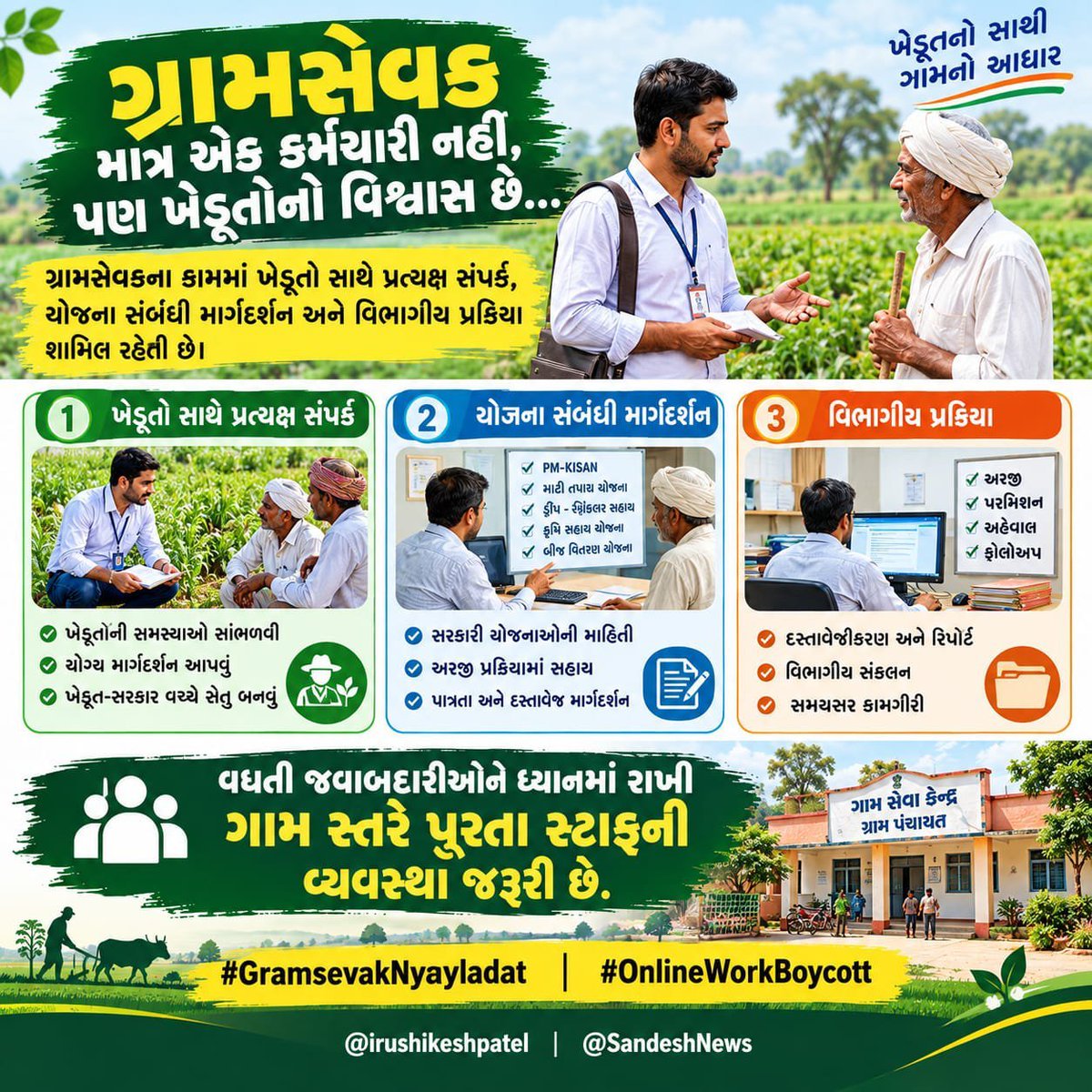 Arshad82736095's tweet photo. कल से ग्रामसेवकों द्वारा सभी प्रकार की ऑनलाइन कार्यवाही का बहिष्कार किया जाएगा। कंप्यूटर,पोर्टल और मोबाइल एप्लीकेशन के माध्यम से होने वाले ऑनलाइन कार्य भी बंद रखे जाएंगे।
#GramsevakNyayladat #OnlineWorkBoycott @CMOGuj @sandeshnews https://t.co/hbMlVCI9KI