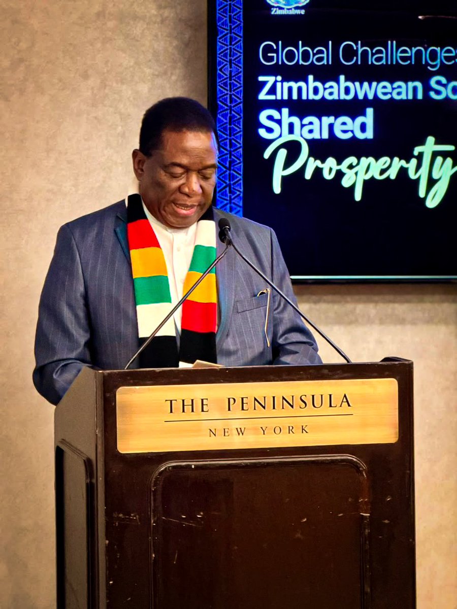 edmnangagwa's tweet photo. It was an honor to address the Zimbabwe Business Forum at The Peninsula Hotel in New York, USA. I stood before international partners and potential investors to confidently reaffirm that Zimbabwe remains unequivocally open for business.Our nation is stepping up efforts to attract robust investment across key sectors of our economy. 

Zimbabwe offers a uniquely competitive edge: a highly skilled and resilient workforce, a prime strategic location in Southern Africa, and diverse opportunities spanning mining, agriculture, tourism, energy, and aviation.Under the Second Republic, we have deliberately cultivated an investment environment where capital feels safe, protected, and empowered to grow. 

Our commitment is backed by seamless investor aftercare and a strict policy of fair, equitable, and non-racial treatment for all who choose to partner with us.Zimbabwe is experiencing significant economic growth, and the opportunities available right now are vast. I invite global investors to come and experience the magic of Zimbabwe firsthand. 

The Second Republic stands ready to facilitate, support, and accelerate your investments as we deepen international partnerships to achieve shared prosperity.