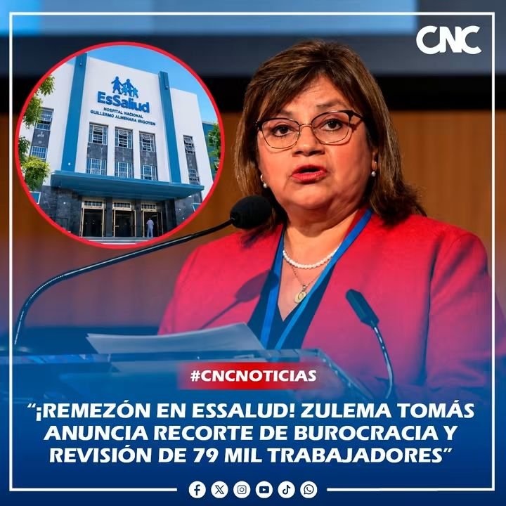 susana_bozzo's tweet photo. #NOTICIAS || #LIMA || “¡REMEZÓN EN ESSALUD! ZULEMA TOMÁS ANUNCIA RECORTE DE BUROCRACIA Y REVISIÓN DE 79 MIL TRABAJADORES”

La presidenta ejecutiva de EsSalud, Zulema Tomás, anunció una reorganización administrativa de la institución tras detectar una elevada carga burocrática. La revisión alcanzará a personal, gerencias y oficinas regionales, con el objetivo de reducir costos y destinar más recursos a la atención de los asegurados.

Tomás informó que EsSalud cuenta con unos 79 mil trabajadores y que cerca del 58% del presupuesto, equivalente a unos S/11 mil millones, se destina al pago de planillas. Como primera medida, adelantó que reducirá de más de 15 a menos de cinco el número de asesores en la Presidencia Ejecutiva.

La funcionaria también advirtió que EsSalud registra casi S/5 mil millones en deudas y hospitales con listas de espera, emergencias saturadas y falta de camas, por lo que la reorganización buscará mejorar la distribución del personal y fortalecer la atención en las regiones.