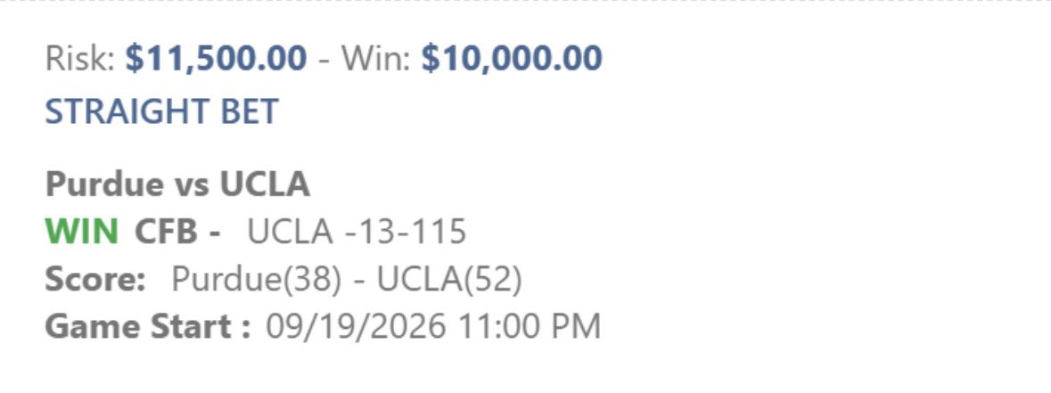 CLVProphets's tweet photo. SUPER MAX = #1 BET IN THE WORLD 🏆

UCLA -13 -115 10U SUPER MAX ✅✅✅

CFB IS PRINTING SEASON 💰 https://t.co/9P3regG9L7