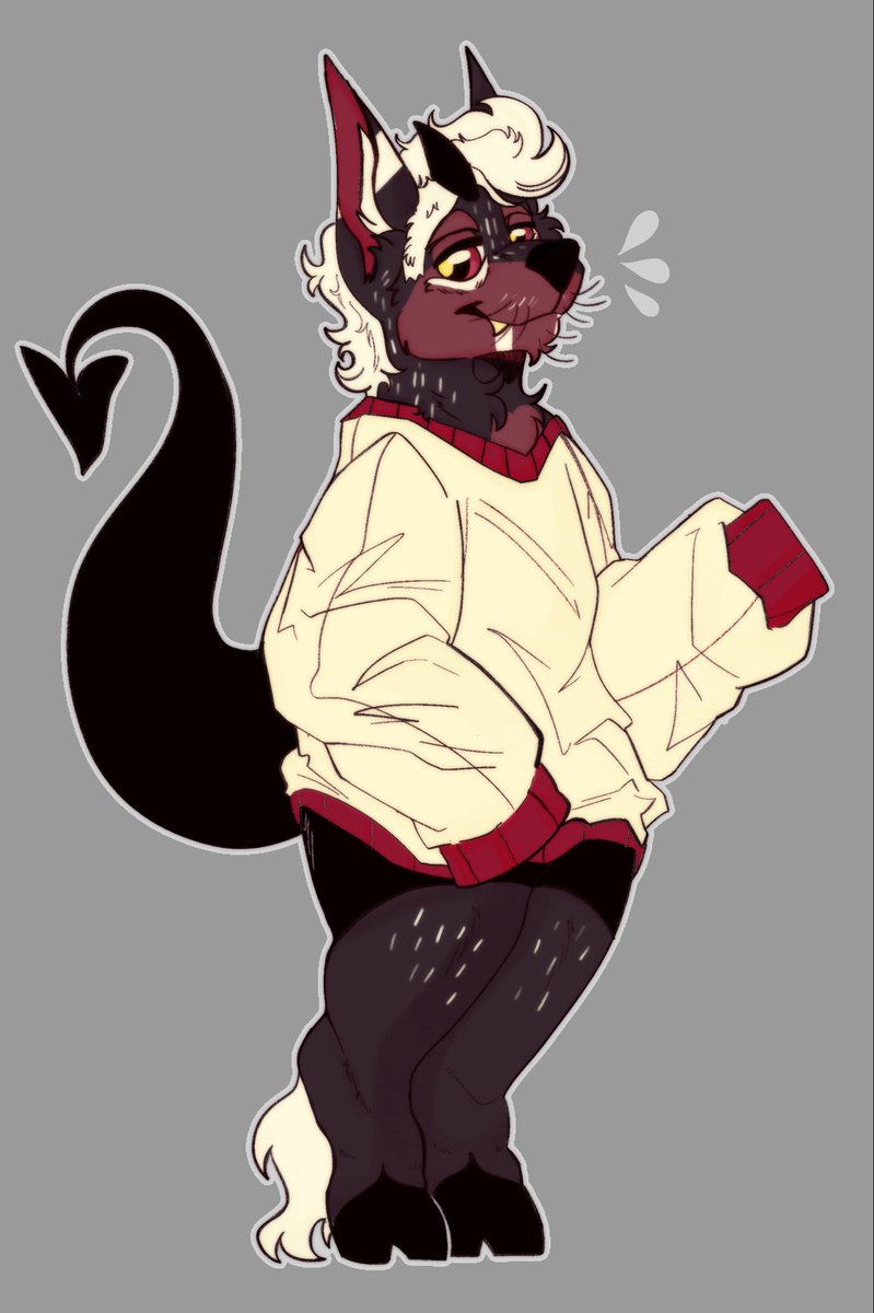 Mephistofleas's tweet photo. Good morning, Flea nation! 

Enjoy a personal drawing—since i’m wrapping up drink ychs; that’s i have to post at the Moment. 

Tomu in a lil sweater! Because we are begging for it to cool off, Lol. https://t.co/U1T2vE4XHa