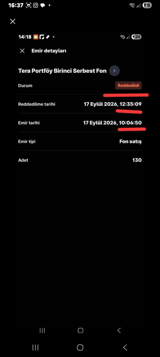 BlockTok's tweet photo. 17 Eylül 2026 saat:10:06:50 de verdiğim 130 Adet #TLY satış emrim aynı gün saat:12:35:09 da bilgim dışında"REDDEDİLDİ".#Midas benden kaynaklı değil dedi.tefas ben yapmadım diyor.iptal olsa ihale bana kalır ama red oldu,kim yaptı bunu,biz bu kadar mı sahipsiziz @_cevdetyilmaz #ppf https://t.co/elHq95iUEj