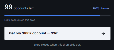 Orionfundedcom's tweet photo. Hey trader! 🔥

Get a $100K account for just €99.

✅ Daily payouts
✅ No consistency
✅ No activation fee

Only 99 spots left (90% already claimed), so don't wait too long 👇 https://t.co/JJXaMOy2NU