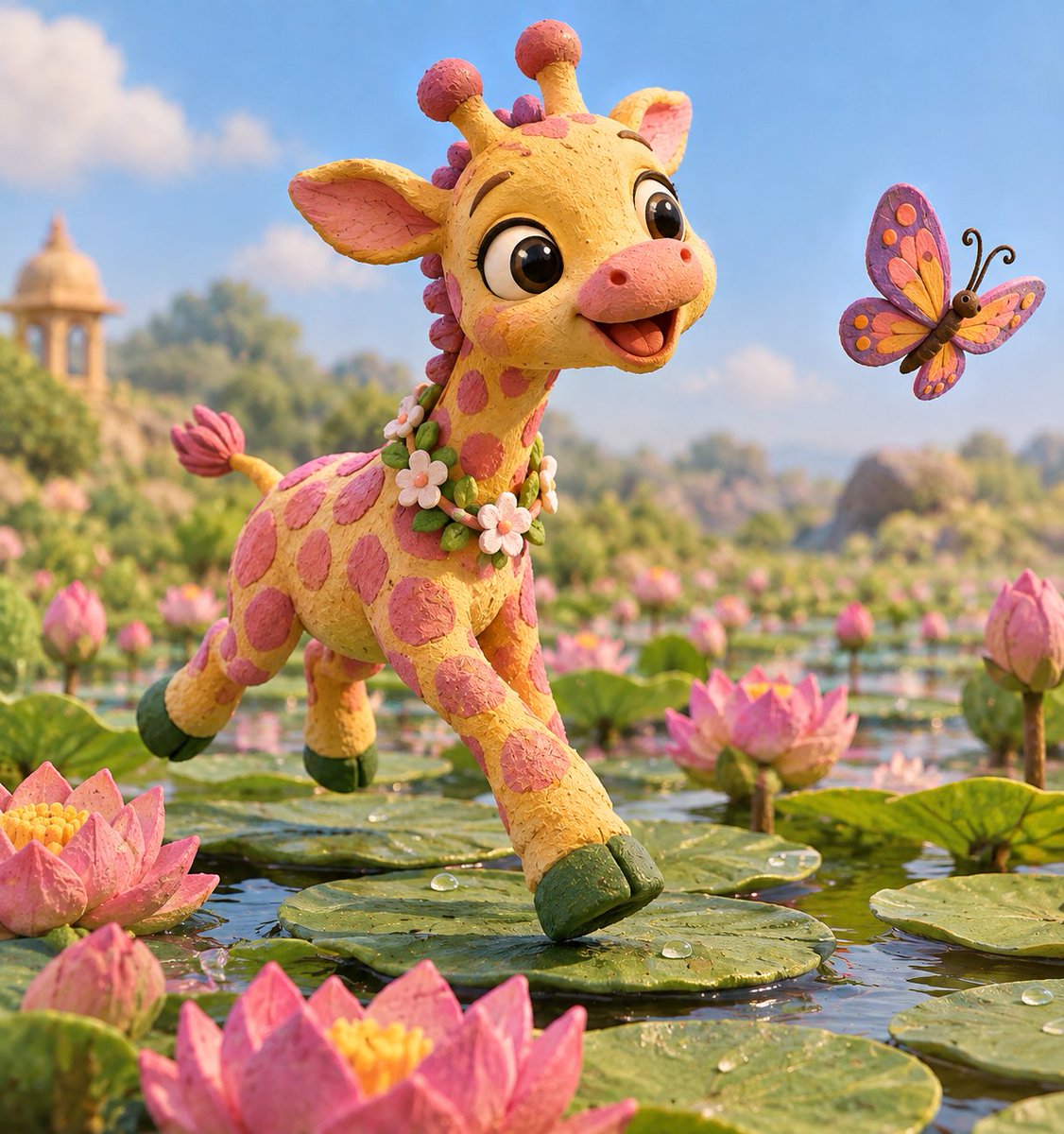 oneonelabs's tweet photo. Prompt Share👇

Playful baby [subject] wearing a [color1] and [color2] [outfit or accessory], [simple action], set against a [background], handcrafted claymation animation style, rounded sculpted forms, visible clay texture, charming proportions, bright colors, soft lighting, whimsical stop-motion character design