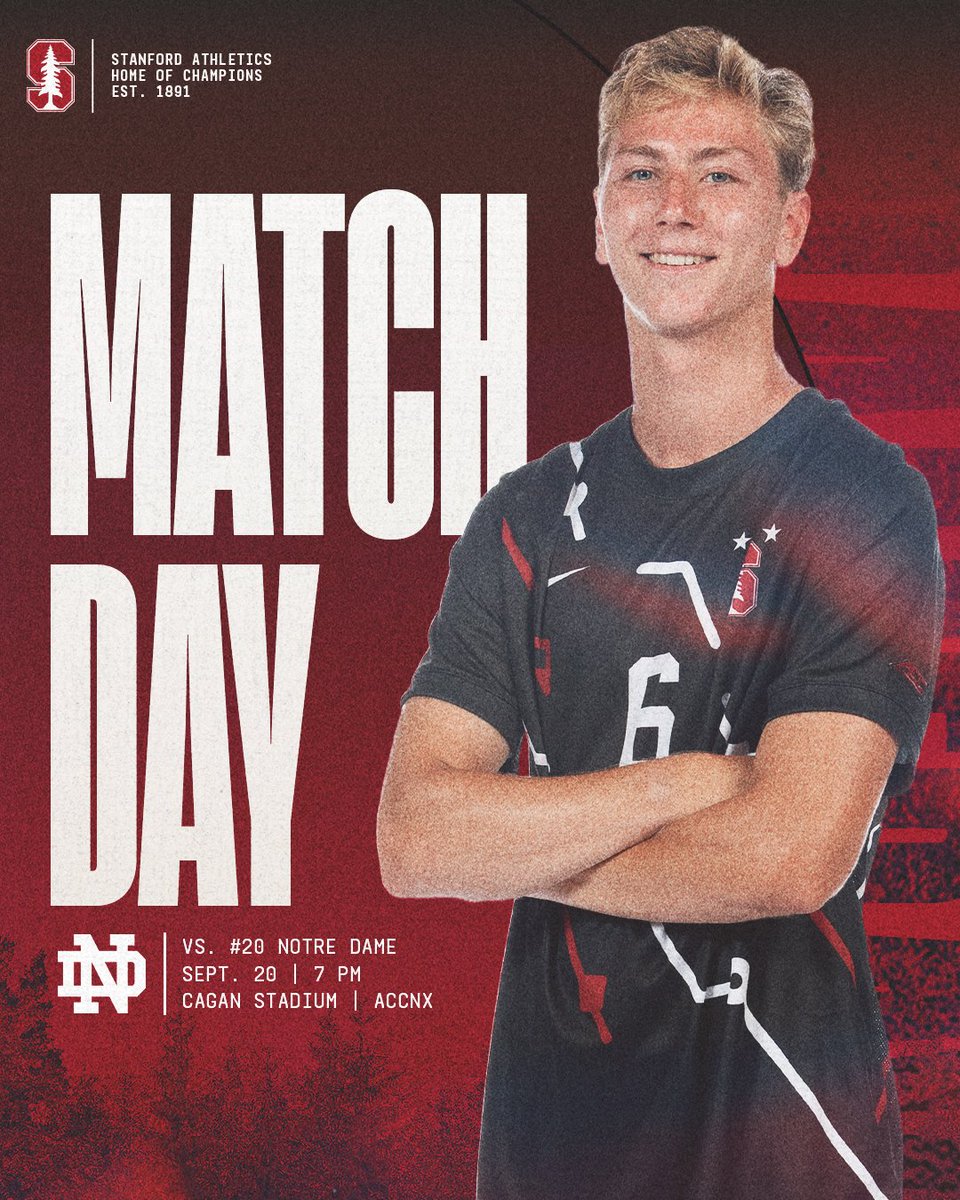 StanfordMSoccer's tweet photo. RANKED CONFERENCE CLASH 😤

🆚 » #20 Notre Dame
🏟️ » Cagan Stadium
⏰ » 7 p.m. PT
🎟️ » https://t.co/9sRlDEvBNv
💻 » ACC Network Extra
📻 » @KZSUSportsRadio

#GoStanford https://t.co/klDepAWZaG
