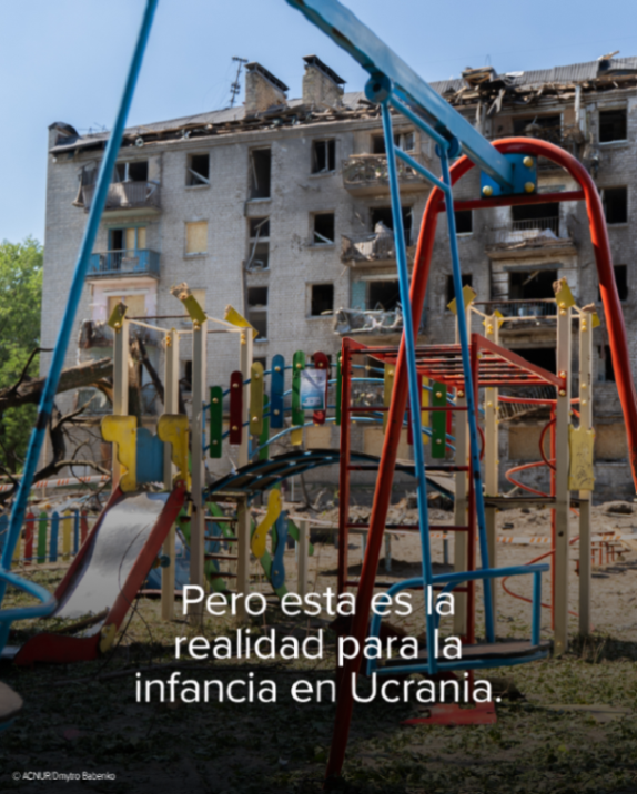 ACNURspain's tweet photo. Los parques infantiles deberían estar llenos de risas y de juegos. No de cicatrices de guerra.

Como este parque en Ucrania, golpeado por un ataque ruso.

Esta no debería ser la nueva normalidad para ningún niño. https://t.co/nqy5FG0G2B