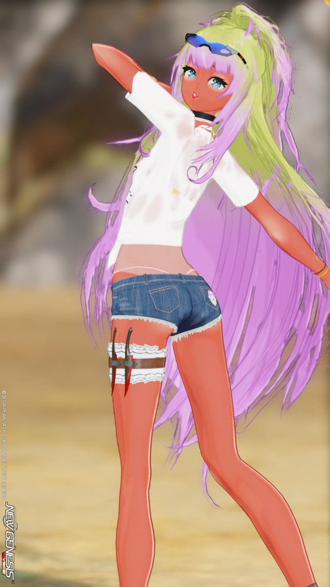 ShivTetu's tweet photo. 七那菜「なーにさっきからチラチラ見てるんスか？気づいてるっスよ？」
(;'∀')　＃PSO2NGS_SS　＃ぷそけつようび　＃PSO2褐色部 https://t.co/rX0SJ3UvCq