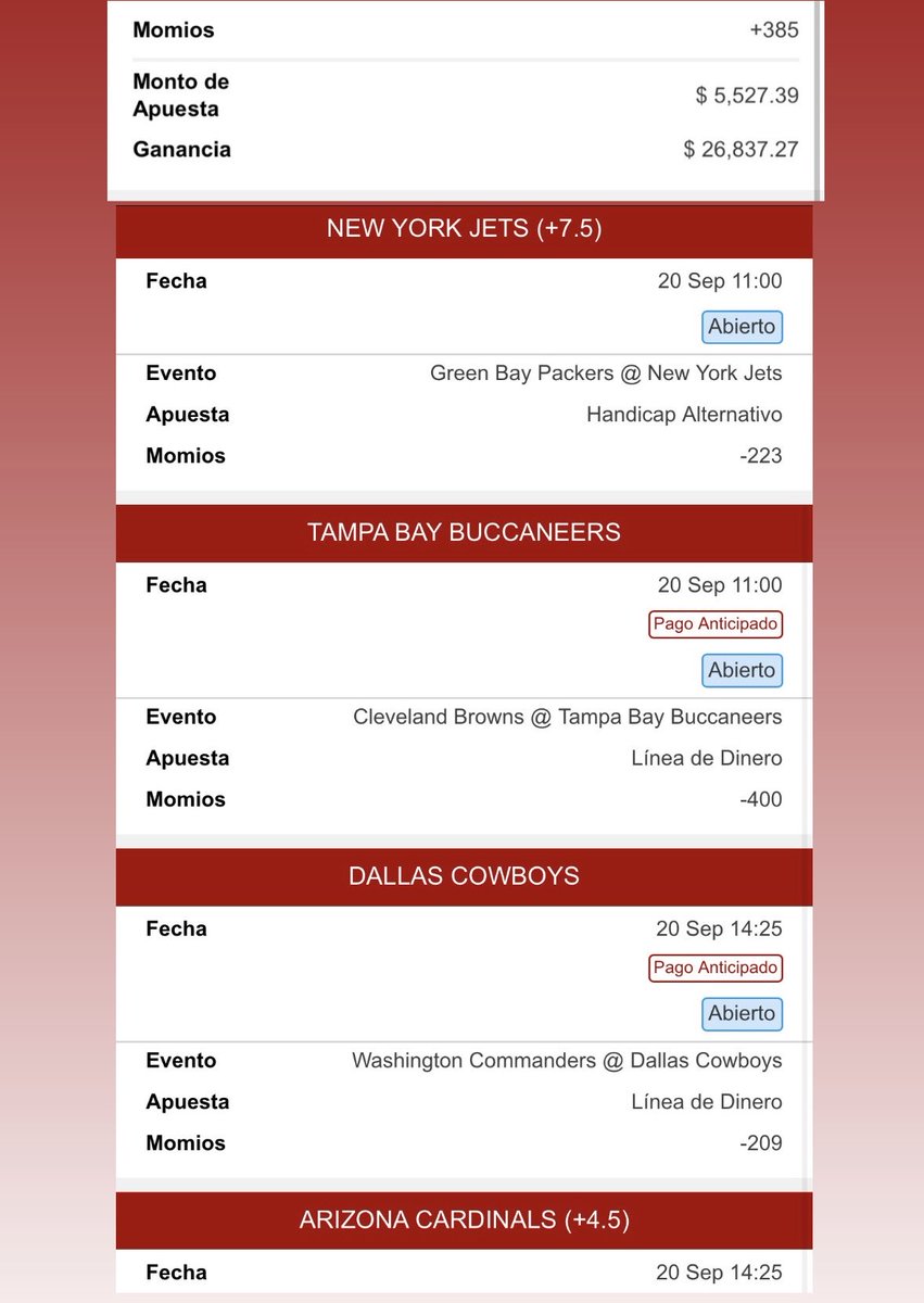 RevolverBets's tweet photo. #NFL

PARLAY +385 
- Jets +7.5
- Buccs ML
- Cowboys ML
- Arizona +4.5 https://t.co/c11NHsNDPT
