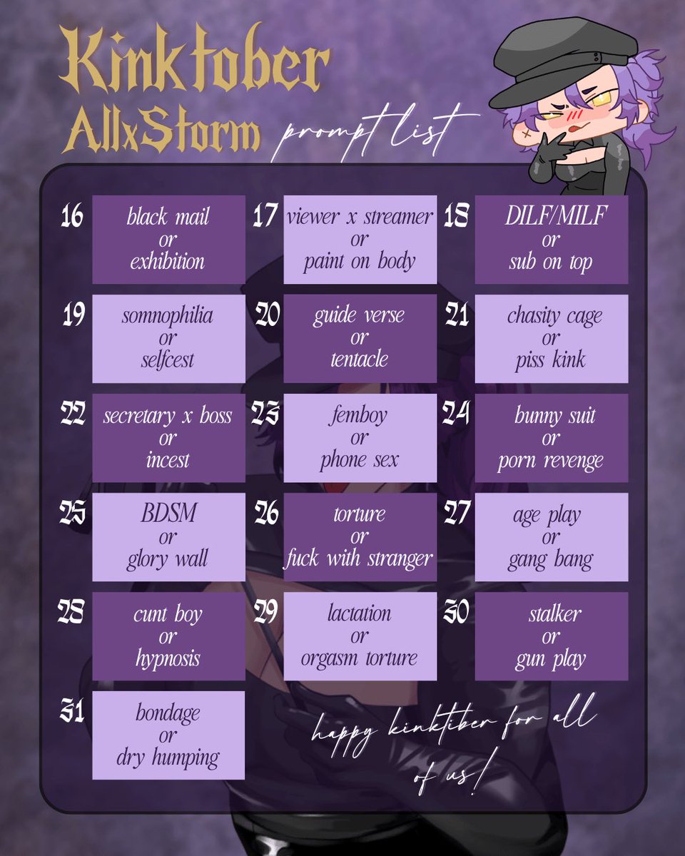 untuk_badai's tweet photo. Tied in lace, wrapped in latex. Spill your darkest secrets. 🖋📜
It’s #AllStorm_Kinktober2026! 💜
Bring your favorite #AllStorm pairs to the surface with a darker, bolder twist.
Find the prompt list here, and read the rules in the replies to join.
⚠️ DDE content included ⚠️ https://t.co/lgIQR41imo