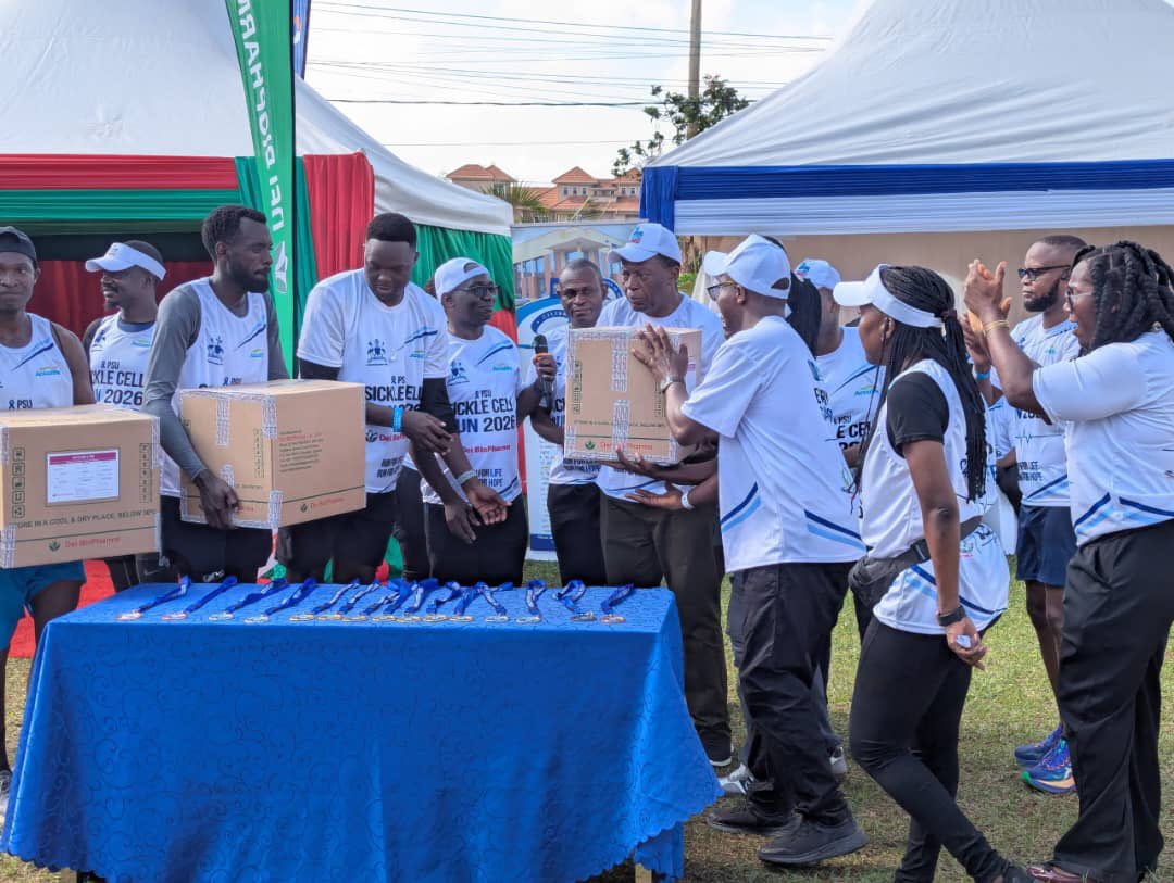 Atuhairecarol10's tweet photo. While receiving the donation, Prof. Dr. Charles Olaro Director General of Health Services at the @MinofHealthUG applauded @DeiBioPharma for championing the fight against sickle cell disease and supporting efforts to improve care for affected communities.

 #SickleCellRun https://t.co/mCYI2QniF9