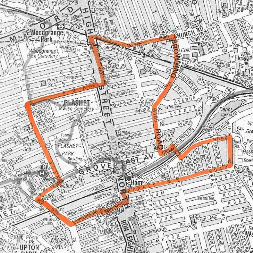 MPSNewham's tweet photo. A Section 35 dispersal order is in place in East Ham between 18:30hrs tonight and 18:30hrs tomorrow following antisocial behaviour in the area in recent days. It gives officers the power to direct people to leave the area shown on the map below. https://t.co/bGBtDq4sij