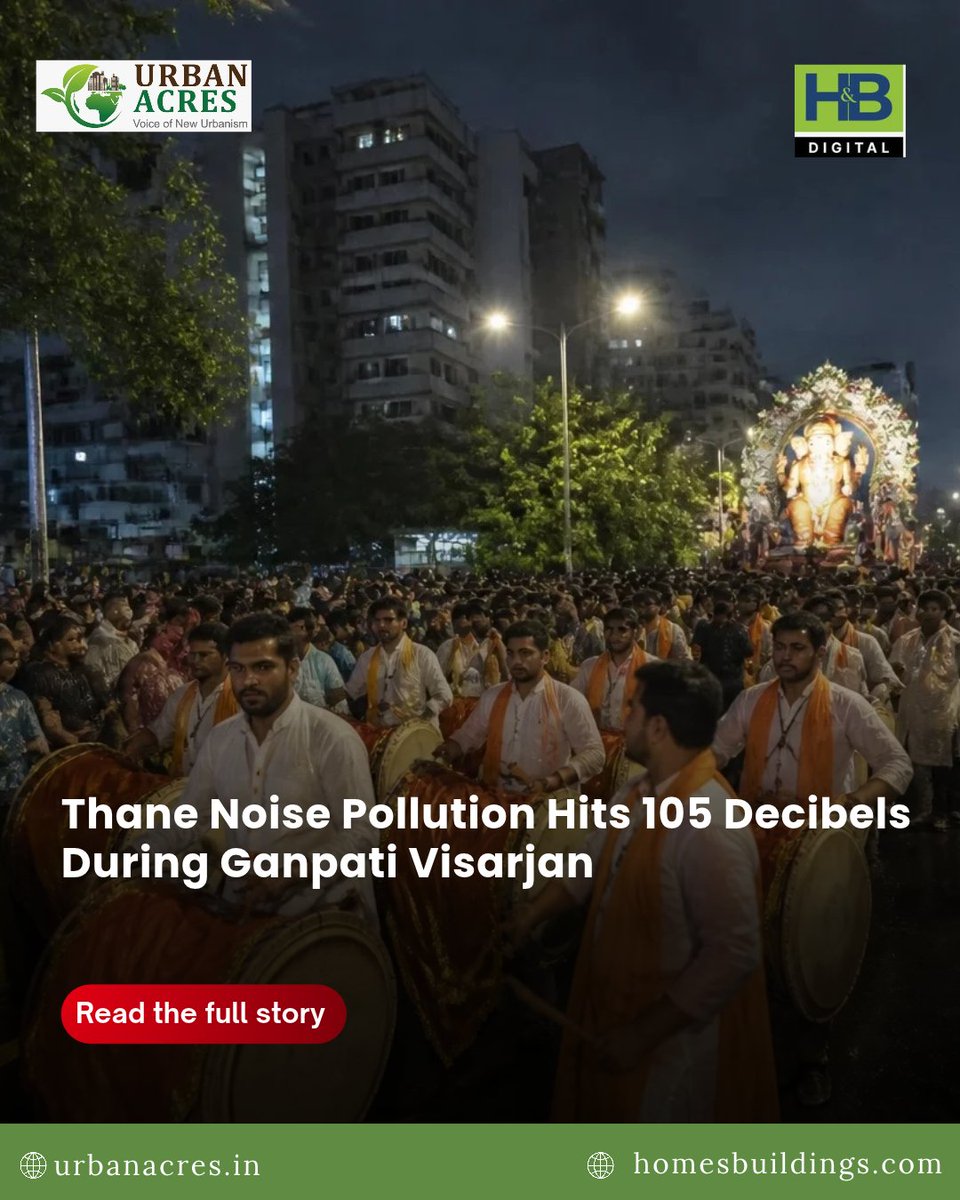 TheUrbanAcres's tweet photo. Thane’s Gauri-Ganpati immersion processions recorded noise levels of up to 105 decibels on September 19, according to measurements conducted by social activist Dr Mahesh Bedekar.
Read More : https://t.co/XfZJfFoHmN
#Environment #Pollution #SoundPollution #Civic #PublicHealth #UrbanLife #ThaneNews #MumbaiNews #Sustainability #CityNews
@TMCaTweetAway
@mpcb_official