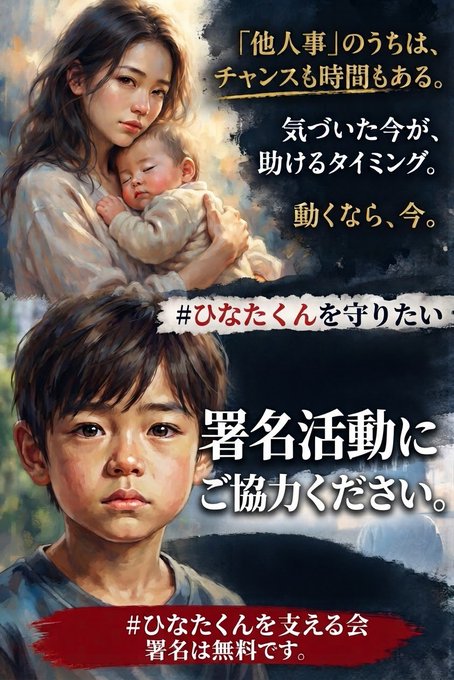 ranwww's tweet photo. 🆘 ひなた君に何があったの❓
👉https://t.co/yUf4D1iRLp　

ひなた君の祖母、山本さんのX
👉https://t.co/RWpxsdAQbZ

👑目標‼️20万筆達成👑

📝 電子署名
　https://t.co/HICtVOcOko
　⚠️署名後、受信メールに来る
　【賛同を承認する】を忘れず‼️

📝 紙面署名（テンプレ印刷）
　（5名分）https://t.co/xPlto6BtYq
　（10名分）https://t.co/7SoZ3Q7PmB

📝 配布用チラシ　https://t.co/UajwkkMgnT

📝 紙面署名を印刷無しで
　 手書きで送る方法はツリーへ

💥電子+紙面の両方署名
　＝1人2倍の戦力になります💥

#ひなた君を守りたい
@saveHINATA
（↓作画こじまる様）