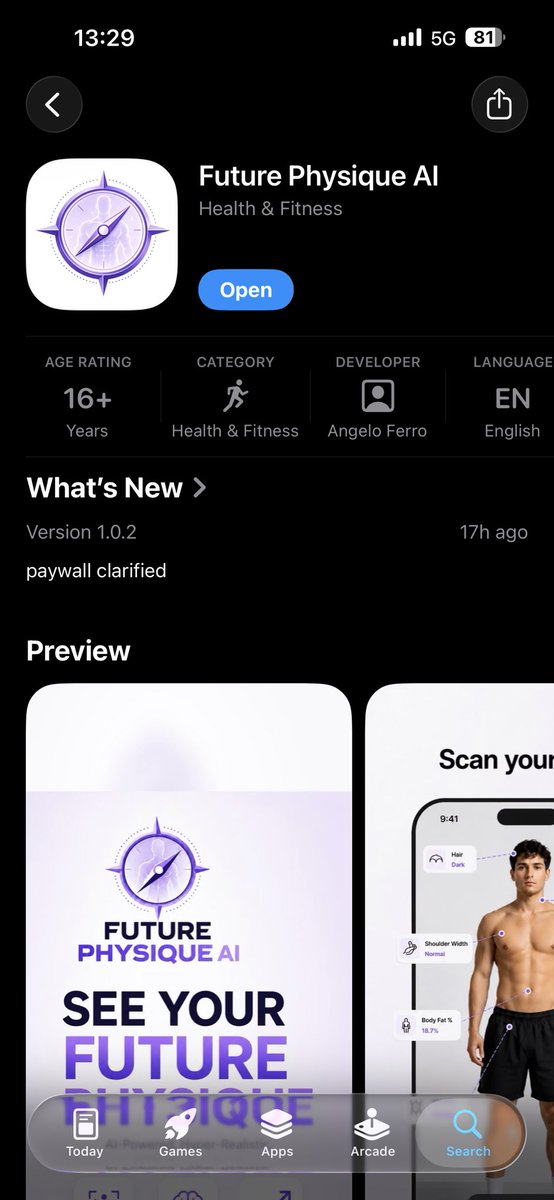 AngeloF75335's tweet photo. After 1.5 years of trying to launch my first startup, first in France and then in the US, I eventually had to let it go.

But today, I finally shipped my second project on the App Store 🚀

This might not sound like a huge deal to some people, but for me, it honestly is.

I come from a sales background. With my first startup, I spent most of my time trying to build a prototype, but I was never actually able to build and ship a real MVP on my own.

AI completely changed that.

For the past 6 months, I’ve been building this app by myself after my 9-to-5.

And today, I can finally say I built something I’m genuinely proud of.

It’s called Future Physique AI.

The idea is simple:

Social media has made us way too used to comparing our bodies to other people.

I want to flip that.

Instead of comparing yourself to someone else, Future Physique AI helps you visualize a realistic version of what YOUR body could become, then gives you a simple plan to actually get there and maintain it long term.

Compare yourself to your future self, not someone else.

Now available on the App Store 🍎