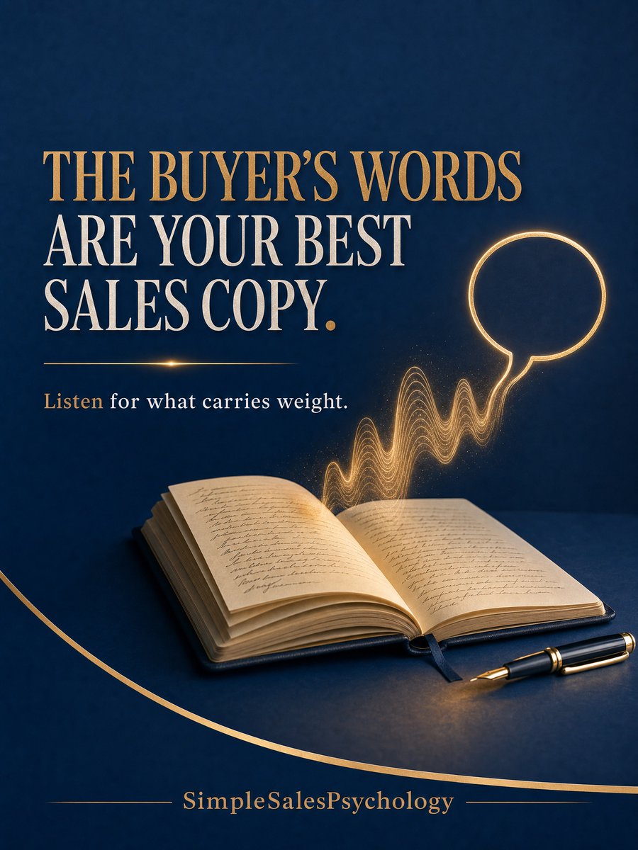 SimpleSalesPsy's tweet photo. The buyer's own words are often your best sales copy. Listen for the phrases that reveal the real cost and frustration.

#SalesCopywriting #BuyerPsychology #SalesPsychology https://t.co/8BHA99b9hx