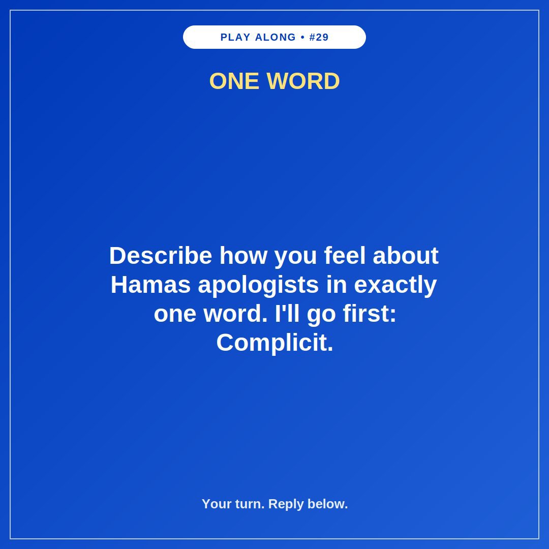 IDFLadie's tweet photo. 🤬‼️

"Complicit" is probably the politest one
out of my "one words".

What's your one word?

⁉️⬇️⬇️⁉️ https://t.co/h50MYIrdrp
