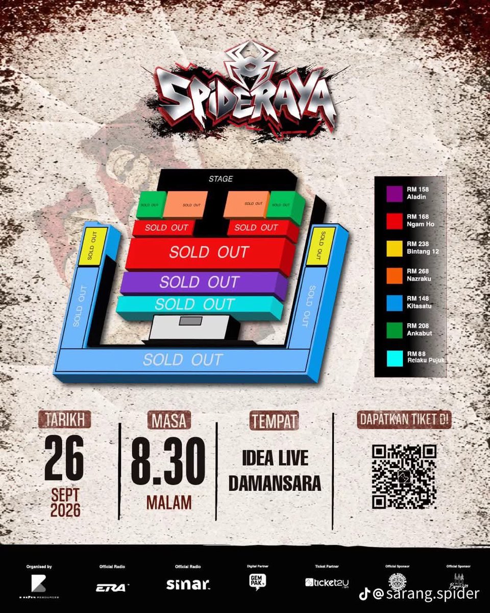 aliaaeo10's tweet photo. LET GO 2 TICKETS CONCERT SPIDERAYA

📍 Standing — Ngam Ho
💰 Original price: RM362 for 2 tickets
💸 Letting go: RM300 for 2 tickets
✨ Can nego lagi for serious buyer!

PM if interested https://t.co/nyLRoOukDM