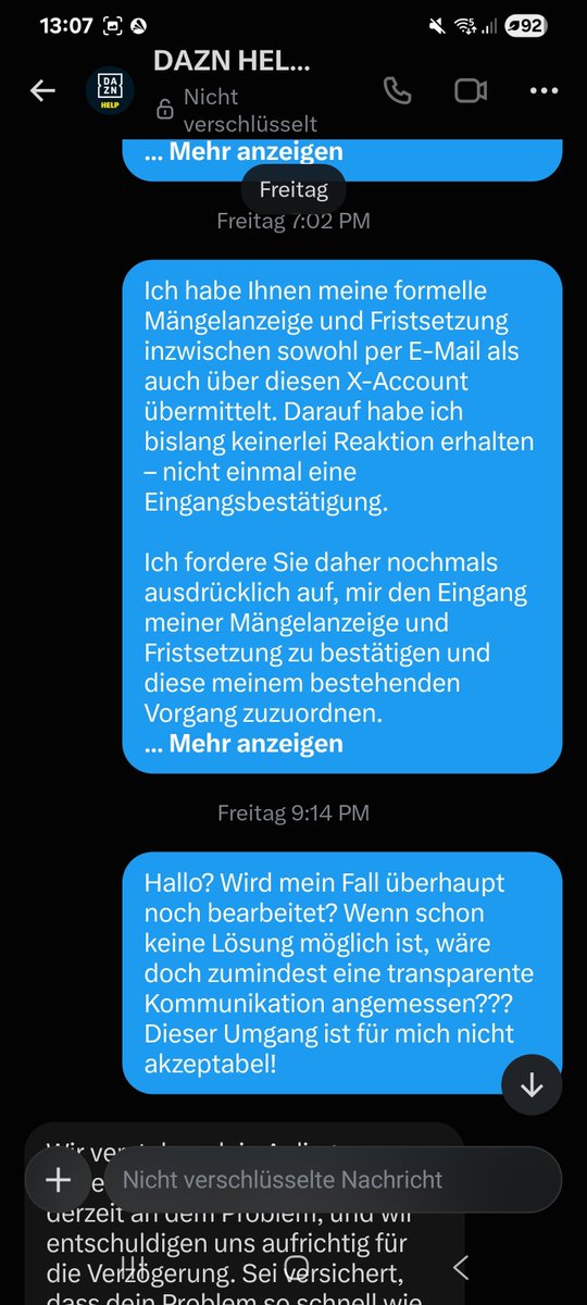 Nikl_Indi's tweet photo. Da @DAZN_DE meinen Post löscht und @DAZN_DE_Help mich noch immer ignoriert, teile ich jetzt hier mal einen Exemplarischen Chatverlauf mit dem DAZN. So werde ich seit 1,5 Wochen behandelt und ich komme mir einfach nur machtlos vor. #dazn #NFL https://t.co/0vuoTzsc6b