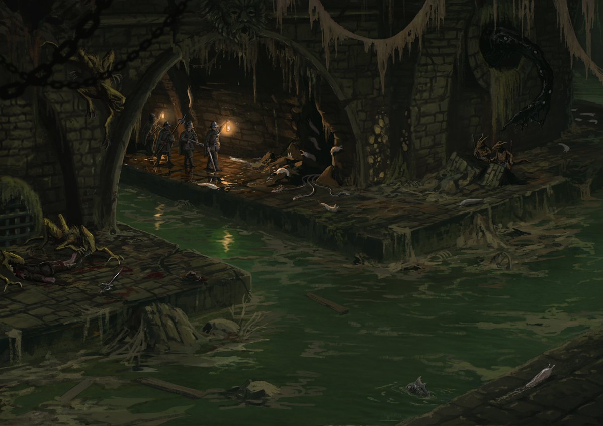 DarkEscape5's tweet photo. Але як би не було брудно на лівому березі, яким би не був рівень корупції та кількість убивств, це не найгірше що є в цьому місті. Бо справжні жахи ховаються в старій та величній каналізації Ліс'Деберти
#KarnesChronicles
@RockFunRoman - візуалізатор жахів Ліс'Деберти. https://t.co/snvp3D1h7g