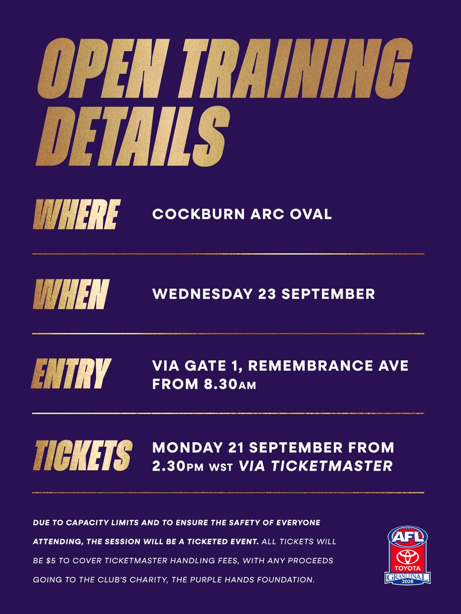 freodockers's tweet photo. the news you've been waiting for 🚨

we'll be hosting an Open Training session this Wednesday at Cockburn ARC Oval.

due to capacity limits, it will be ticketed, so please make sure you read all the details 🙏

INFO → https://t.co/6cpZGIO8Sv

#foreverfreo https://t.co/F2Qm21gHBI