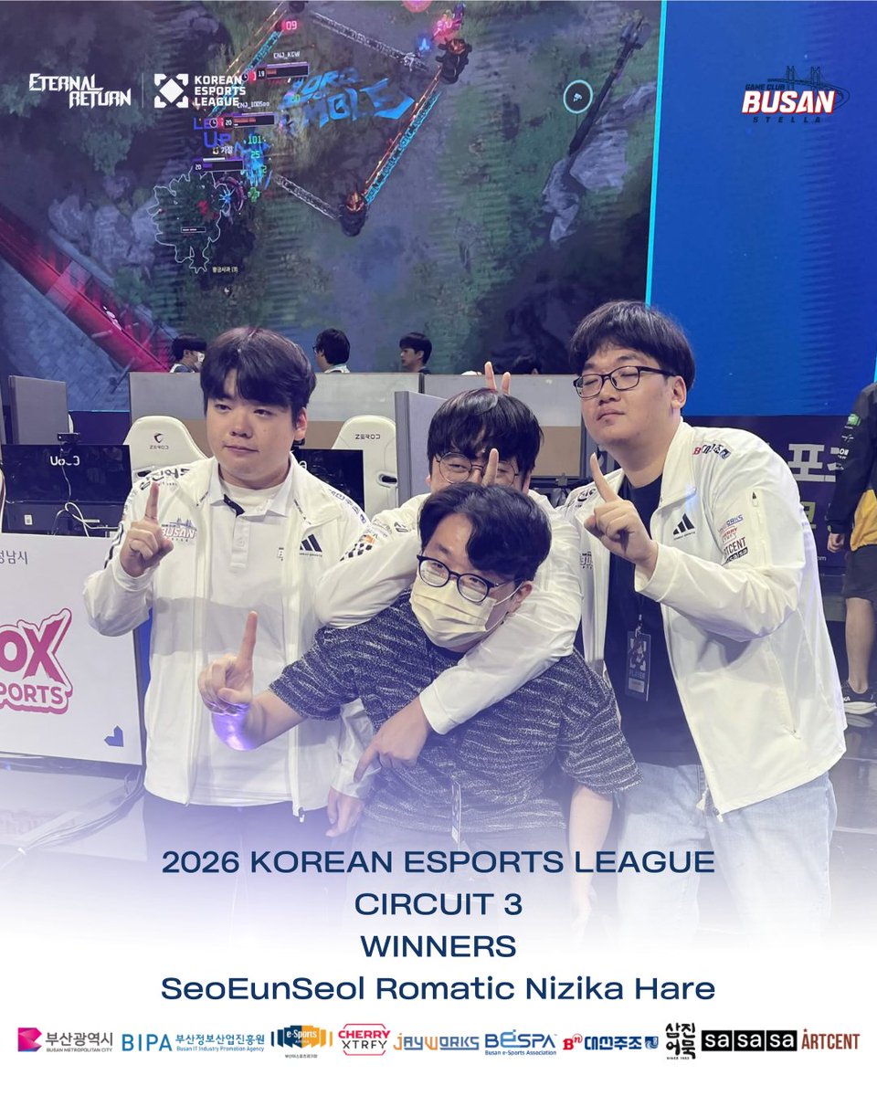 gc_busan_stella's tweet photo. WE ARE THE WINNERS OF 2026 KEL ETERNAL RETURN CIRCUIT 3!

GC 부산 스텔라가 고난과 역경을 딛고 2026 대한민국 이스포츠 리그 이터널 리턴 서킷3에서 우승을 차지했습니다!

#GCBUSAN #KEL #EternalReturn @kespakel https://t.co/TGBraqyvIy