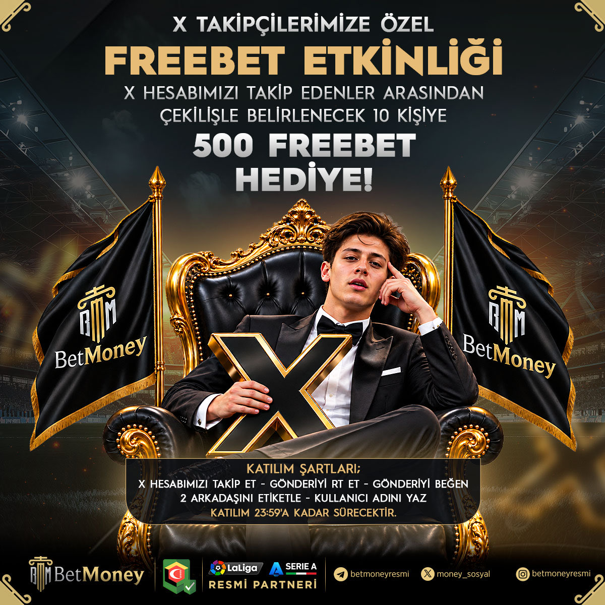 moneygiris's tweet photo. 🔥X TAKİPÇİLERİMİZE ÖZEL FREEBET ETKİNLİĞİ
 
🌟X hesabımızı takip edenler arasından çekilişle belirlenecek 10 kişiye 500 FREEBET hediye !

1️⃣ X hesabımızı takip et 2️⃣Gönderiyi RT et
3️⃣Gönderiyi beğen 4️⃣2 arkadaşını etiketle 5️⃣ Kullanıcı adını yaz
 
⏰ Katılım 23:59’a kadar https://t.co/NM29NcRSDW
