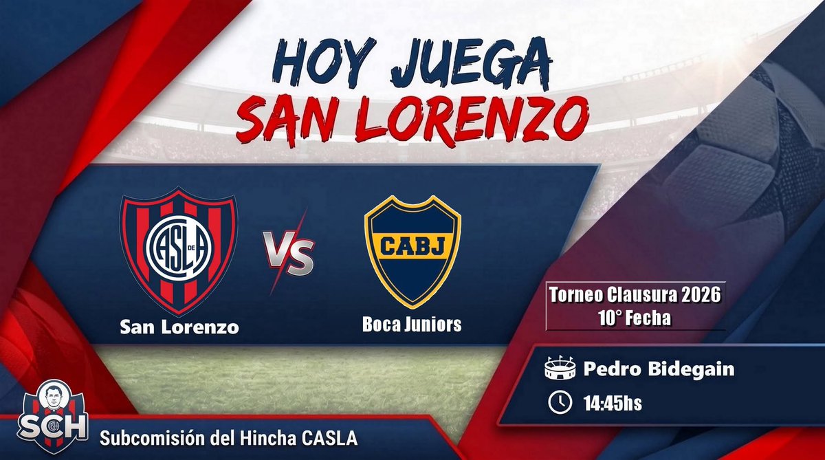schcasla's tweet photo. ⚽ ¡HOY JUEGA SAN LORENZO! 🔴🔵

El Ciclón recibe a Boca este domingo 20 de septiembre desde las 14:45 en el Pedro Bidegain, por la fecha 10 del Torneo Clausura. Más allá de lo que significa cualquier clásico, la cita de esta tarde en el Nuevo Gasómetro guarda antecedentes particulares. 

El entrenador rival arrastra una racha adversa contra nuestro club que no pudo revertir en su ciclo anterior, donde cayó en los tres partidos que nos enfrentó, incluyendo la definición de la Supercopa Argentina en Córdoba.

San Lorenzo llega con la necesidad y la postura clara de ir a buscar la victoria en casa. Frente a las estadísticas recientes en este tipo de compromisos, el plantel conducido por el Gallego Insúa saldrá al campo con el objetivo de quedarse con los tres puntos ante el público azulgrana.

Los encargados de impartir justicia serán Nazareno Arasa como árbitro principal, junto a Juan Pablo Belatti y Miguel Savorani como asistentes. Pablo Giménez completará el cuerpo arbitral como cuarto oficial, mientras que el VAR estará a cargo de Hernán Mastrángelo y Diego Verlota en el AVAR.

¡Hoy todos juntos en el Bidegain! 

#SanLorenzo #Boedo #SchCasla