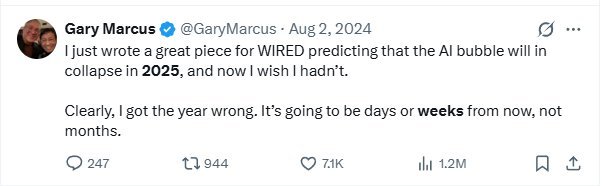 ArtikPartik's tweet photo. @GaryMarcus Thank you for being the face of AI denialists, you're doing a great job and you should keep writing and being loud with your opinions it's good optics for all of us https://t.co/6E684Iw2Os